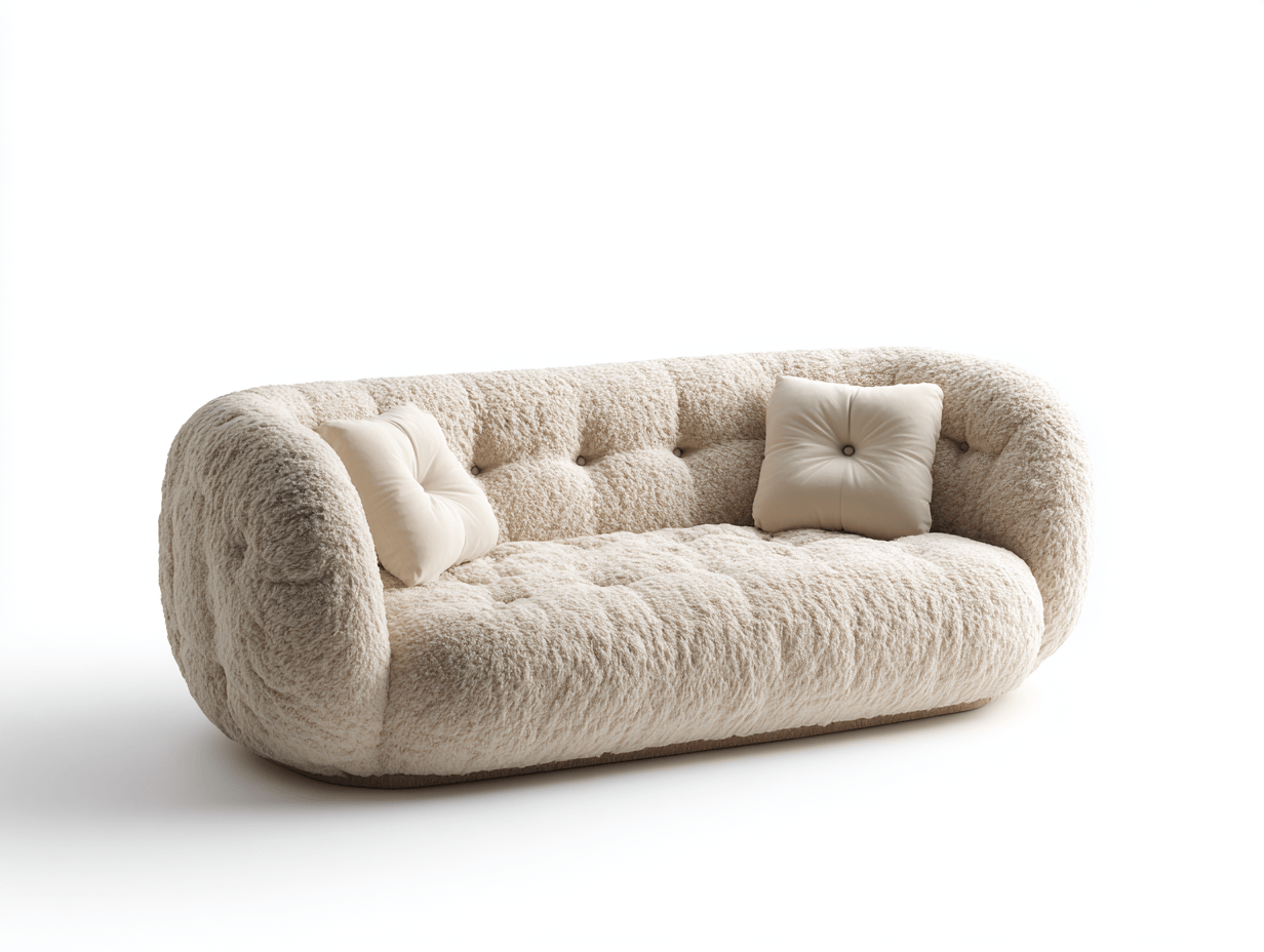 Canapé 3 places Boucle blanc cassé - Design enveloppant - Avec coussins assortis-Nestete