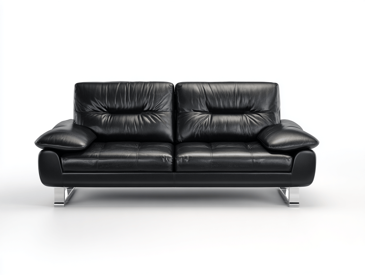 Canapé 2 places en cuir noir avec pieds en métal – style contemporain – 2 coussins et 2 oreillers-Nestete