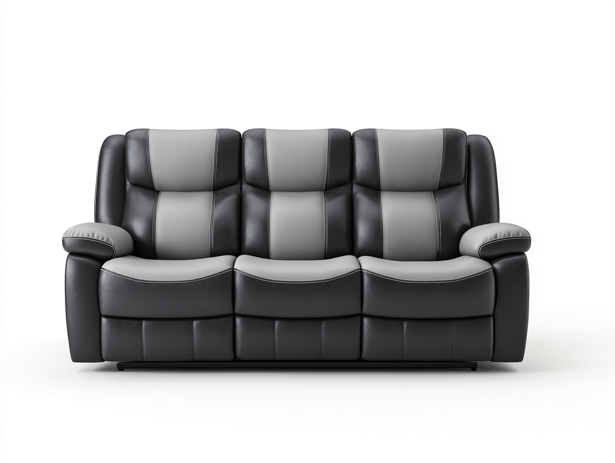 Canapé relax 3 places en simili cuir noir et gris clair – design ergonomique – assise rembourrée – style contemporain – fonction inclinable-Nestete