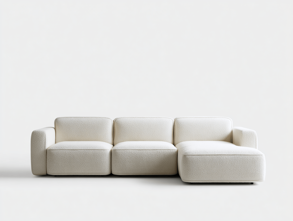 Canapé d’angle gauche modulable en tissu bouclette crème – design épuré – sans coussins ni oreillers-Nestete