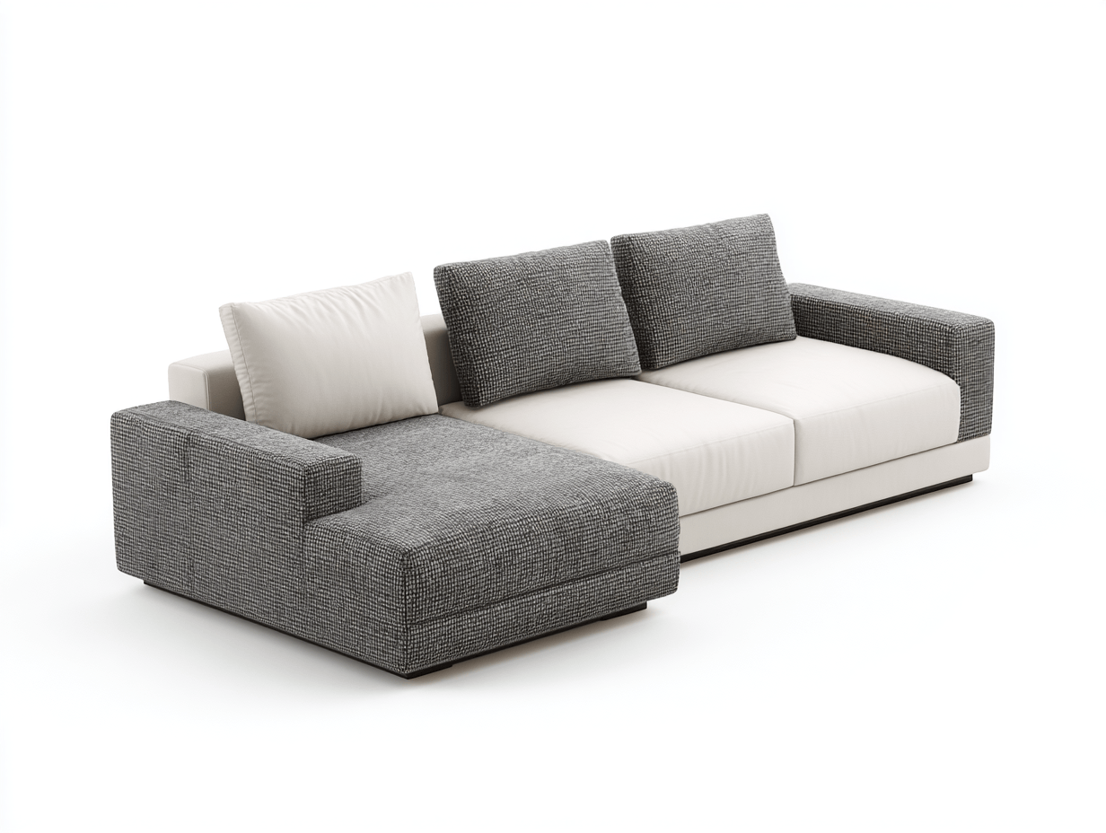 Canapé d'angle tissu – gris et blanc cassé – style contemporain avec méridienne droite-Nestete