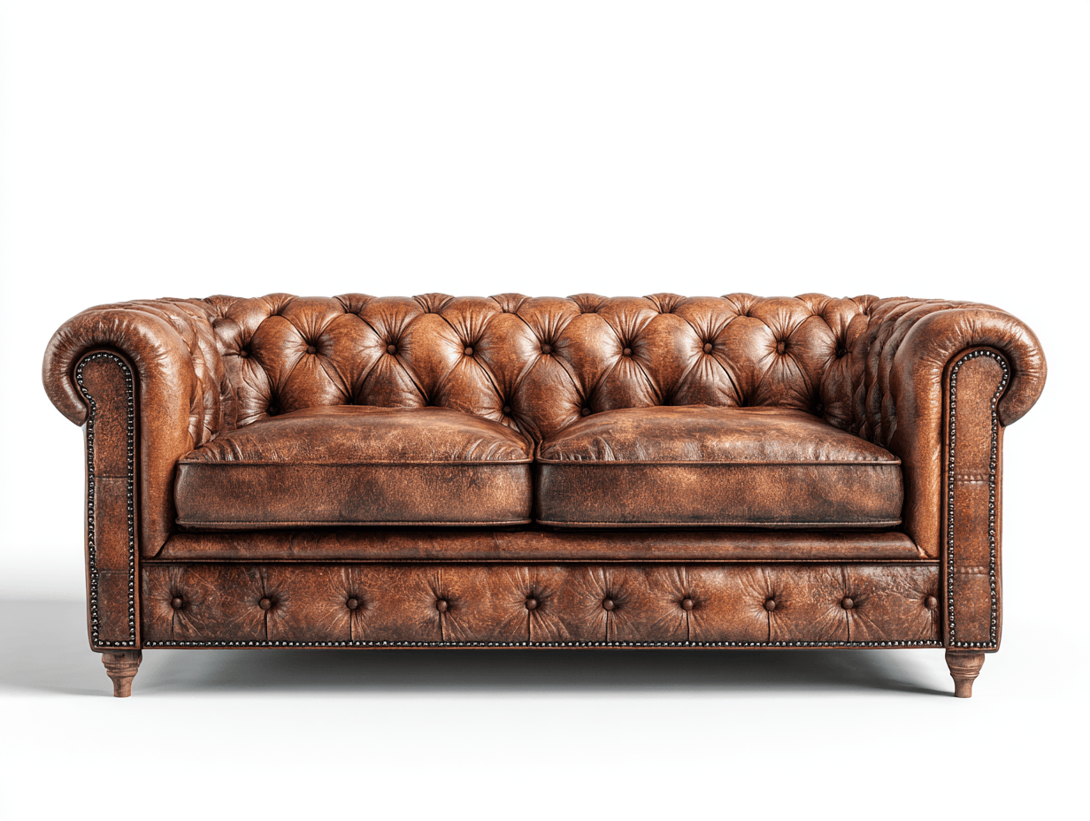 Canapé 3 places cuir marron – style Chesterfield – capitonné avec finition vintage et clous décoratifs-Nestete