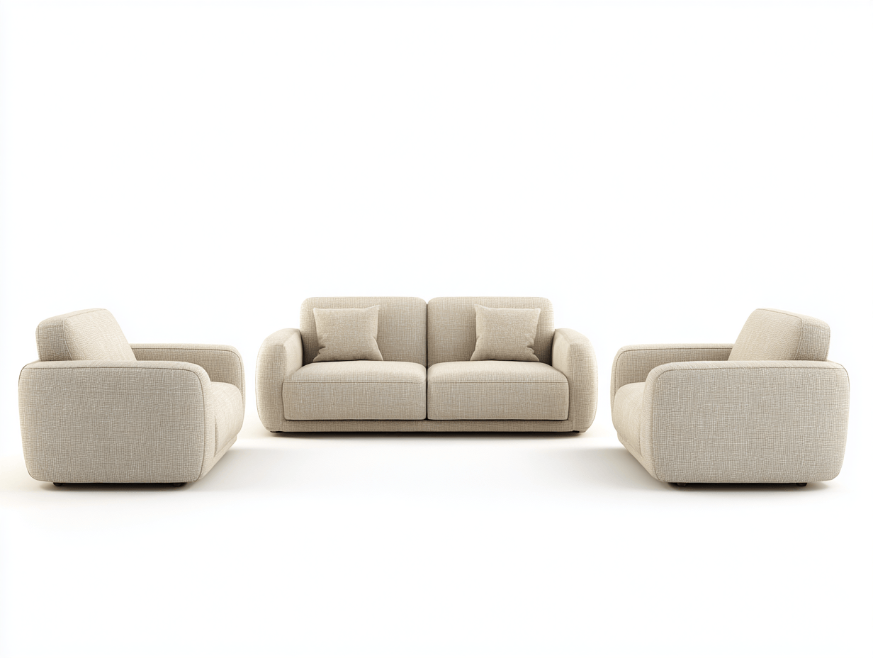 Canapé 3 pièces tissu beige – design simple – avec 4 coussins et 2 oreillers – pour salon-Nestete