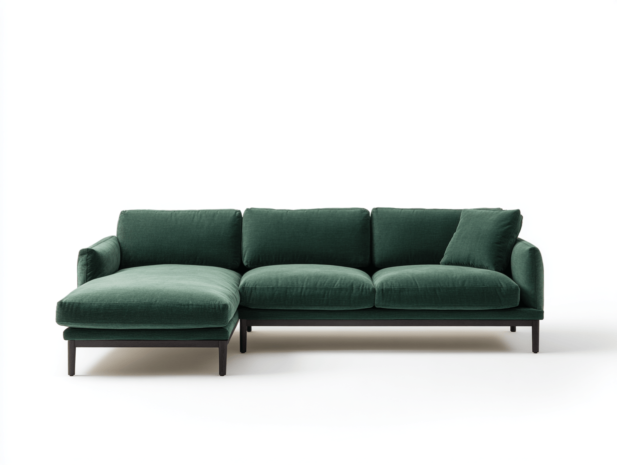 Canapé d'angle tissu – vert foncé – style moderne avec méridienne droite-Nestete