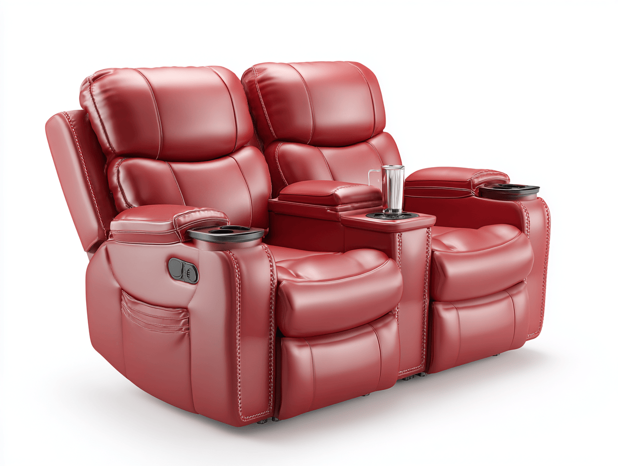 Canapé relax électrique 2 places en cuir rouge – console centrale avec porte-gobelets et ports USB – accoudoirs larges rembourrés-Nestete