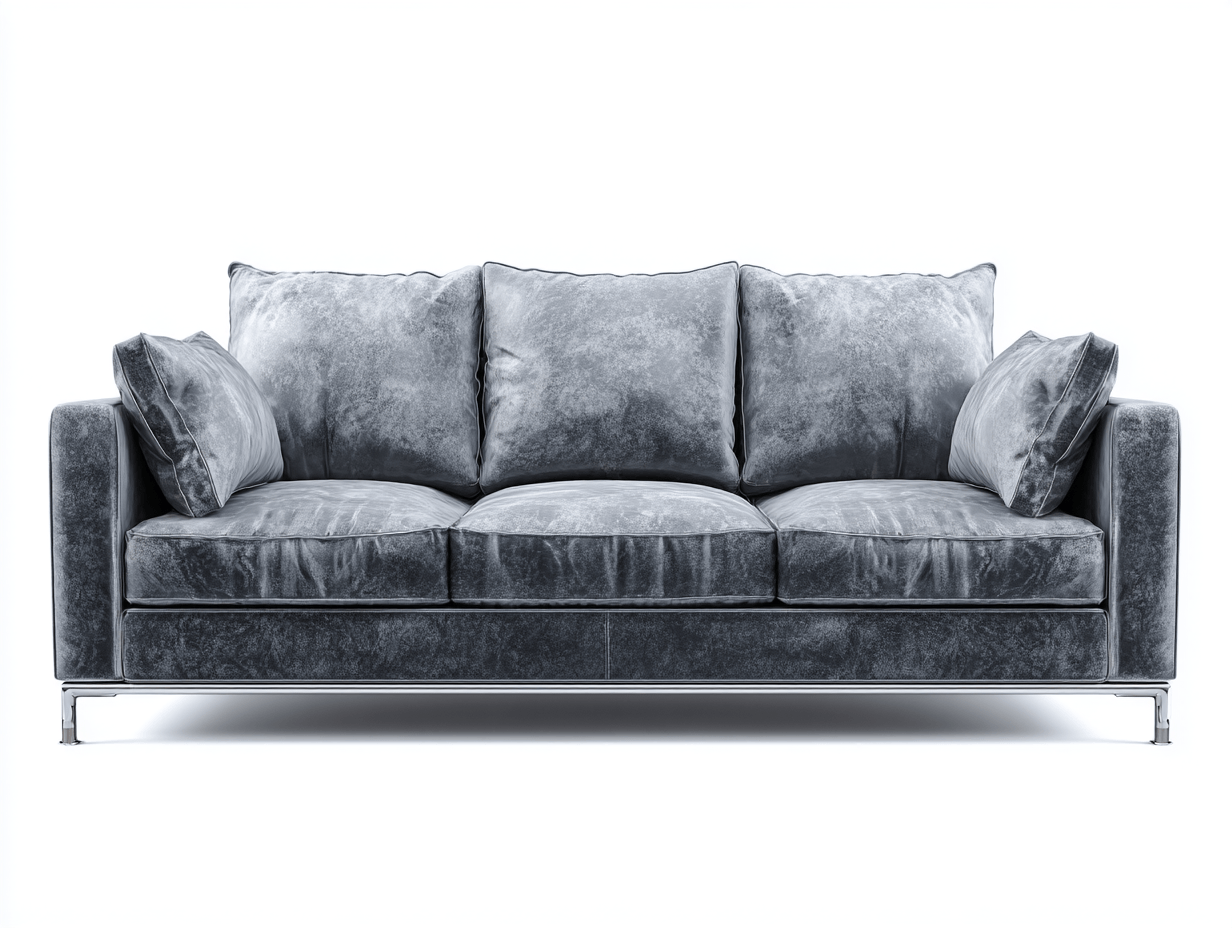 Canapé-lit 3 places en velours gris avec 3 coussins de dossier et 2 oreillers – pieds en métal chromé – style contemporain-Nestete