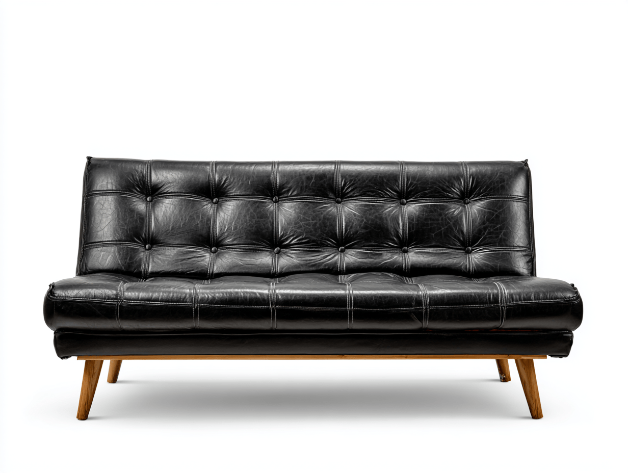 Canapé-lit 3 places en cuir synthétique noir – sans coussin – style vintage pliable-Nestete