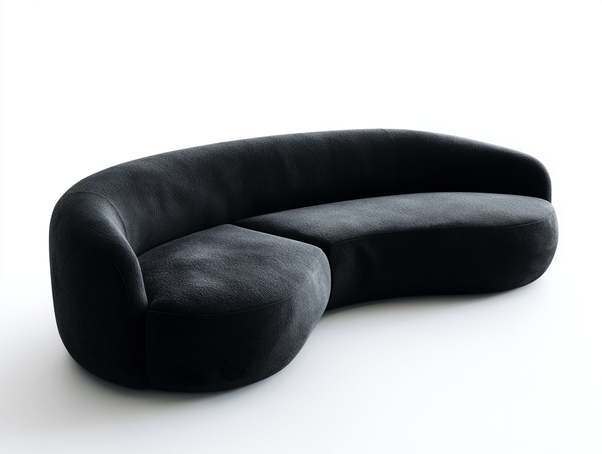 Canapé d'angle incurvé tissu – noir – sans coussin – style sculptural contemporain-Nestete