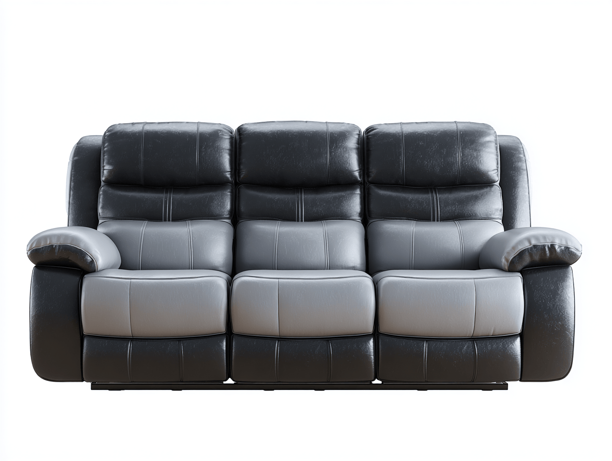 Canapé relax 3 places en simili cuir noir et gris – design moderne – assise confortable – accoudoirs rembourrés – fonction inclinable-Nestete