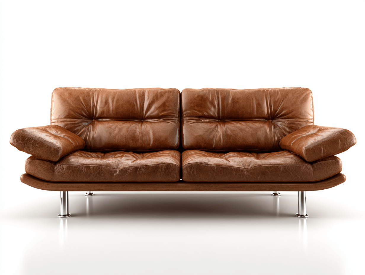 Canapé design 2 places en cuir synthétique marron – avec 2 coussins de dossier et 2 accoudoirs rembourrés – pieds chromés arrondi-Nestete