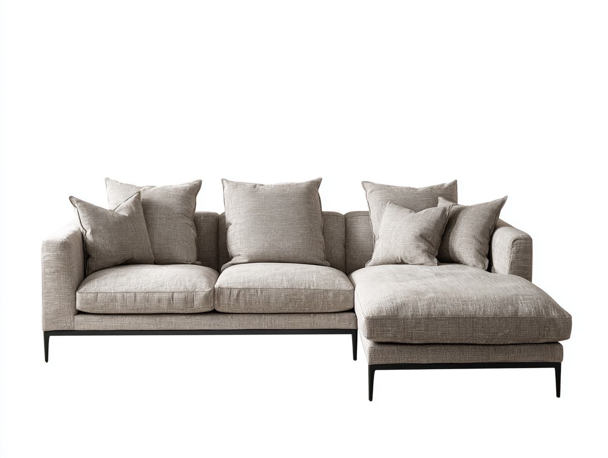 Canapé d'angle gauche en tissu texturé beige - 3 coussins et 3 oreillers décoratifs - Style minimaliste moderne-Nestete