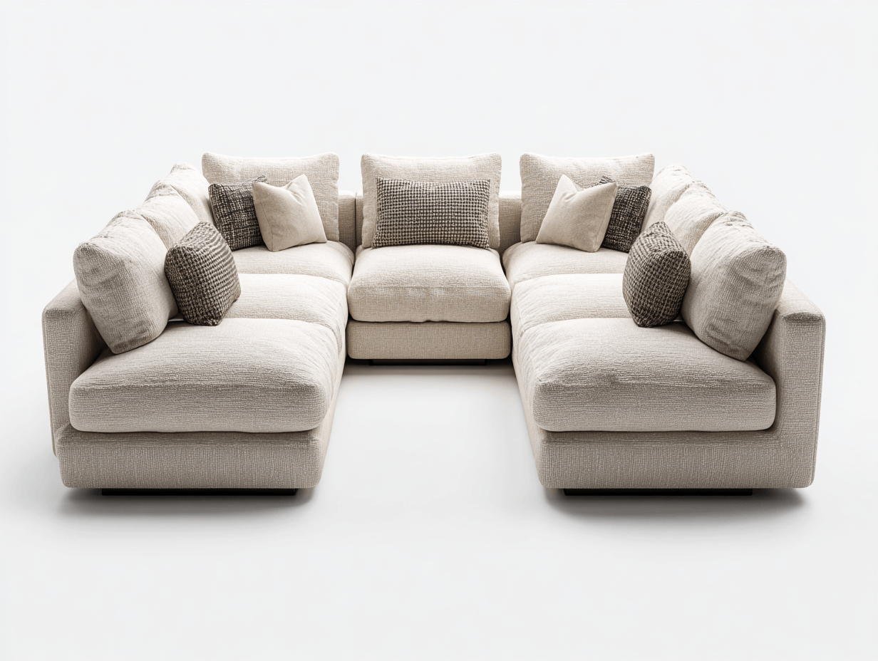 Canapé modulable en U en tissu crème – 9 coussins et 7 oreillers – design spacieux et contemporain-Nestete