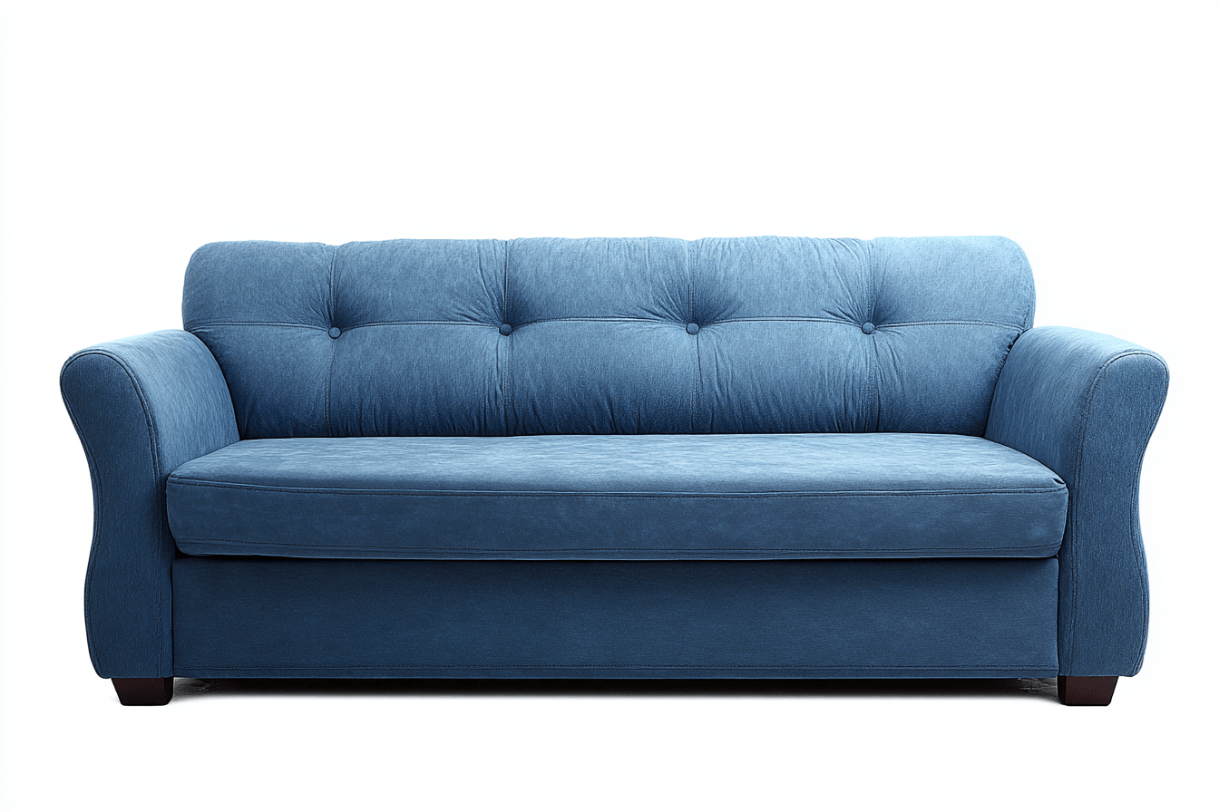 Canapé lit 2 places en velours bleu – accoudoirs arrondis – style classique convertible-Nestete