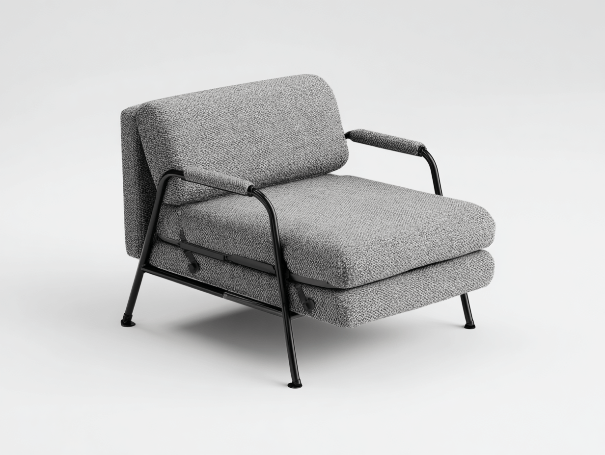 Chaise pliante tissu gris structure métal noire avec accoudoirs rembourrés – pour extérieur et intérieur-Nestete