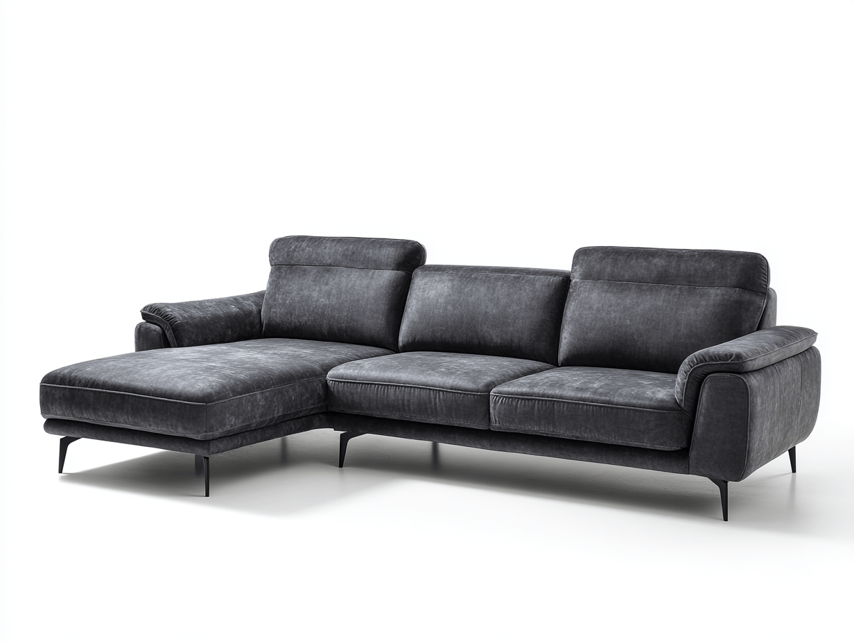 Canapé d'angle tissu – gris foncé – style moderne avec méridienne droite-Nestete