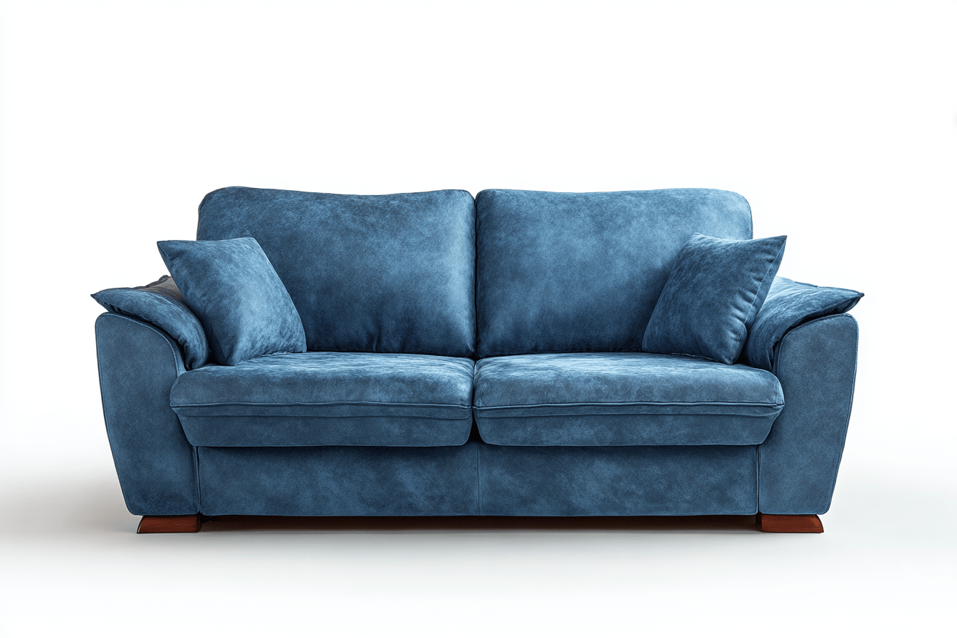 Canapé 2 places en velours bleu – avec coussins et accoudoirs larges – style moderne cosy-Nestete