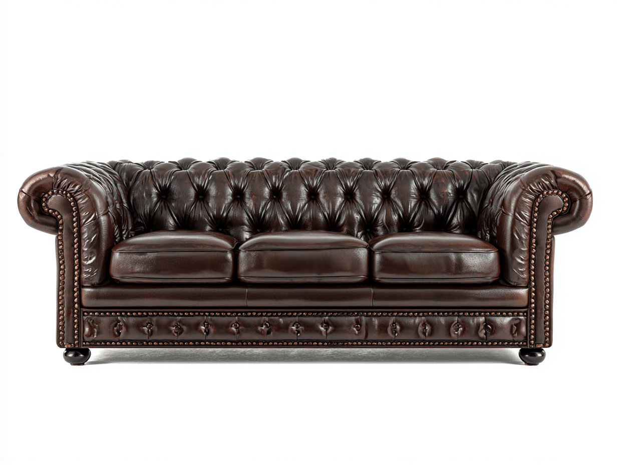 Canapé 3 places en cuir marron foncé – style Chesterfield – capitonnage profond-Nestete
