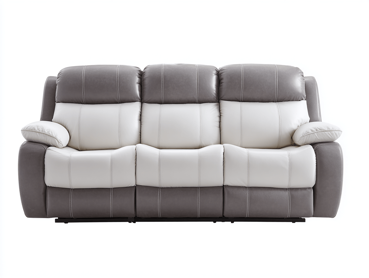 Canapé relax 3 places en cuir synthétique bicolore gris et blanc – style moderne – assise moelleuse inclinable-Nestete
