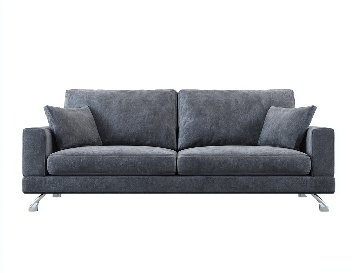 Canapé 2 places en velours gris avec 2 coussins et 2 coussins de dossier – pieds chromés – design moderne-Nestete