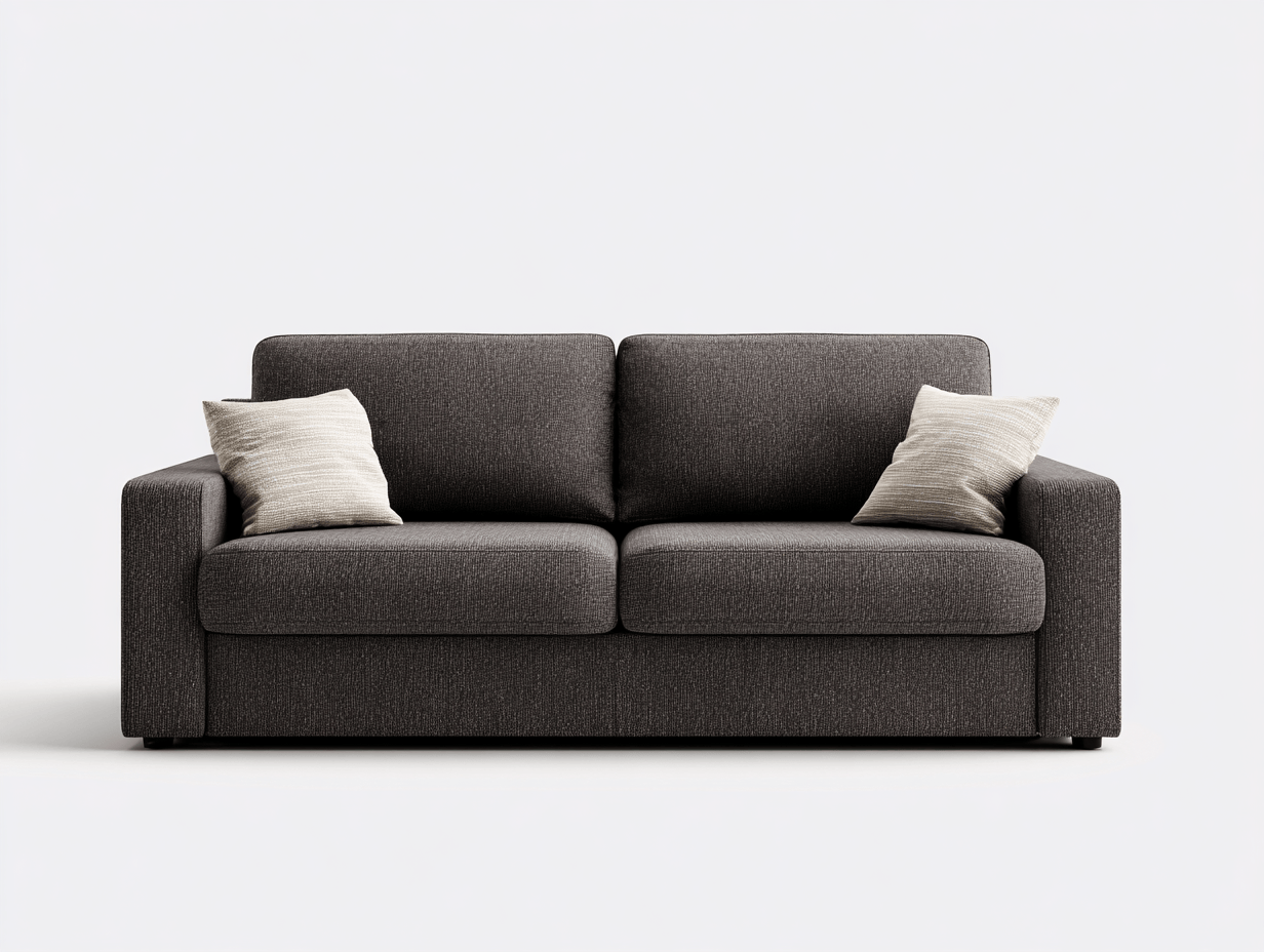 Canapé convertible tissu gris anthracite – avec coussins décoratifs – pour salon moderne-Nestete