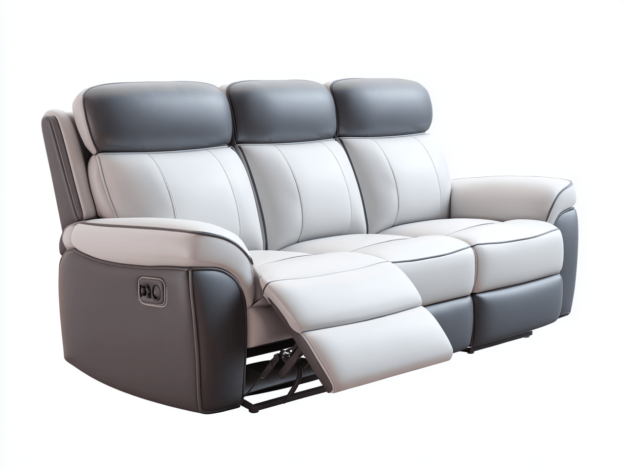 Canapé relax électrique 3 places simili cuir gris clair et foncé – dossier haut – repose-pieds motorisé-Nestete