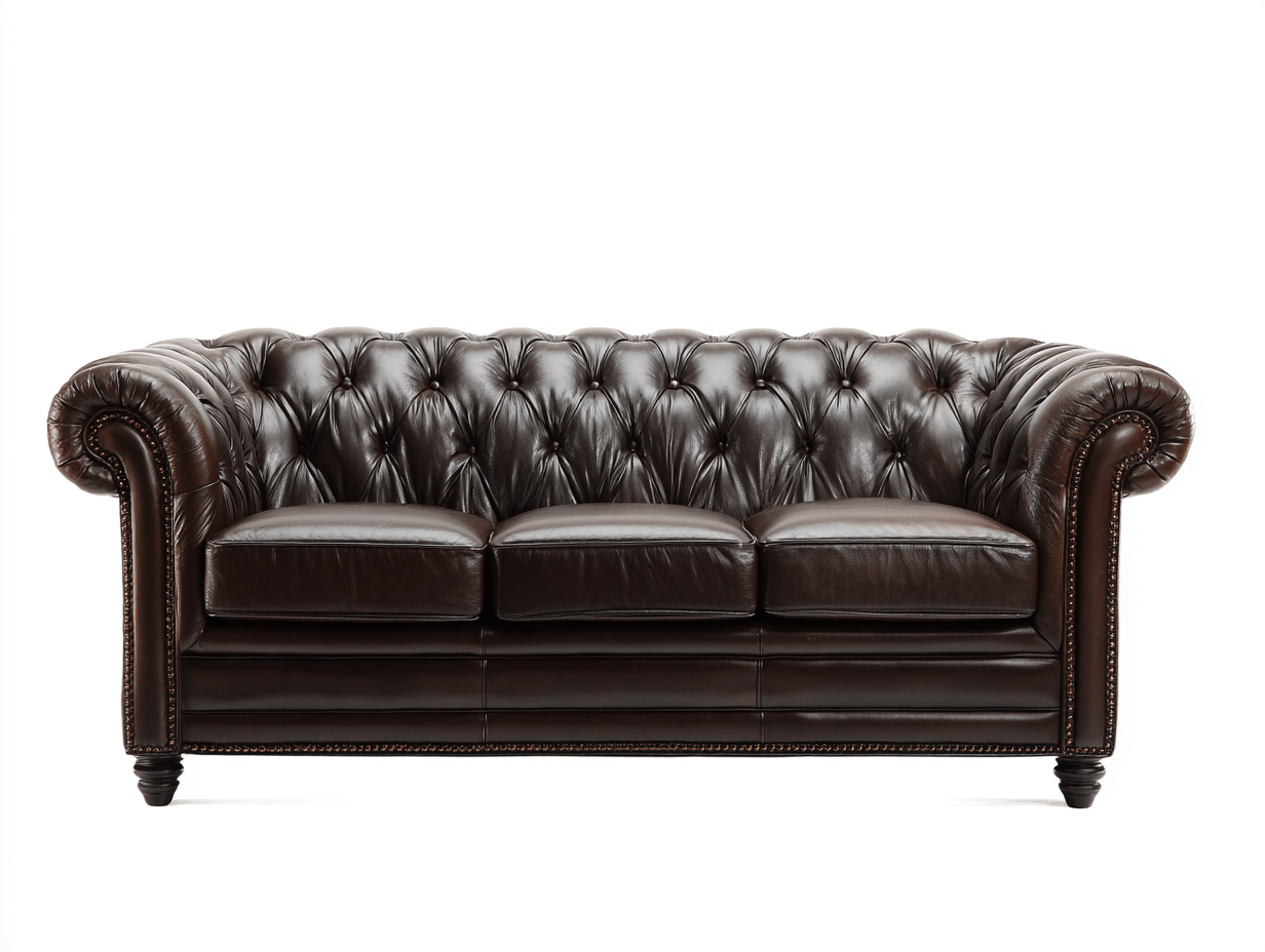 Canapé 3 places en cuir marron foncé – style Chesterfield – assise capitonnée avec clous décoratifs-Nestete