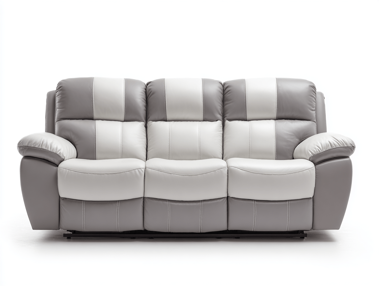 Canapé relax 3 places en cuir synthétique gris et blanc – design contrasté moderne – rembourrage épais et confort optimal-Nestete