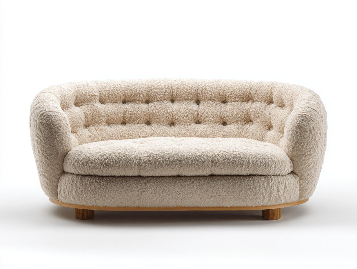 Causeuse en tissu bouclé blanc cassé - Dossier capitonné - Design compact et cocooning-Nestete