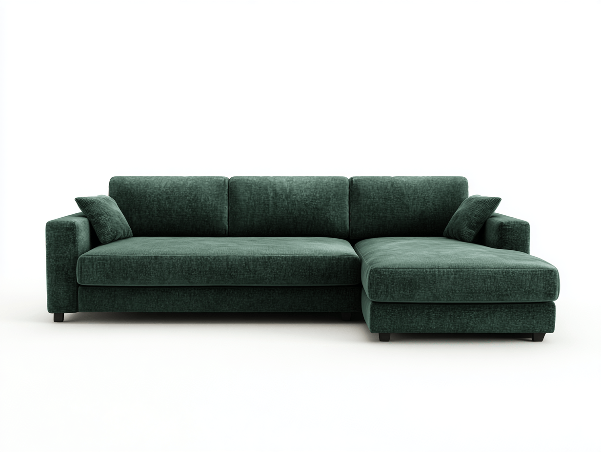 Canapé d'angle tissu – vert foncé – style moderne avec méridienne gauche-Nestete