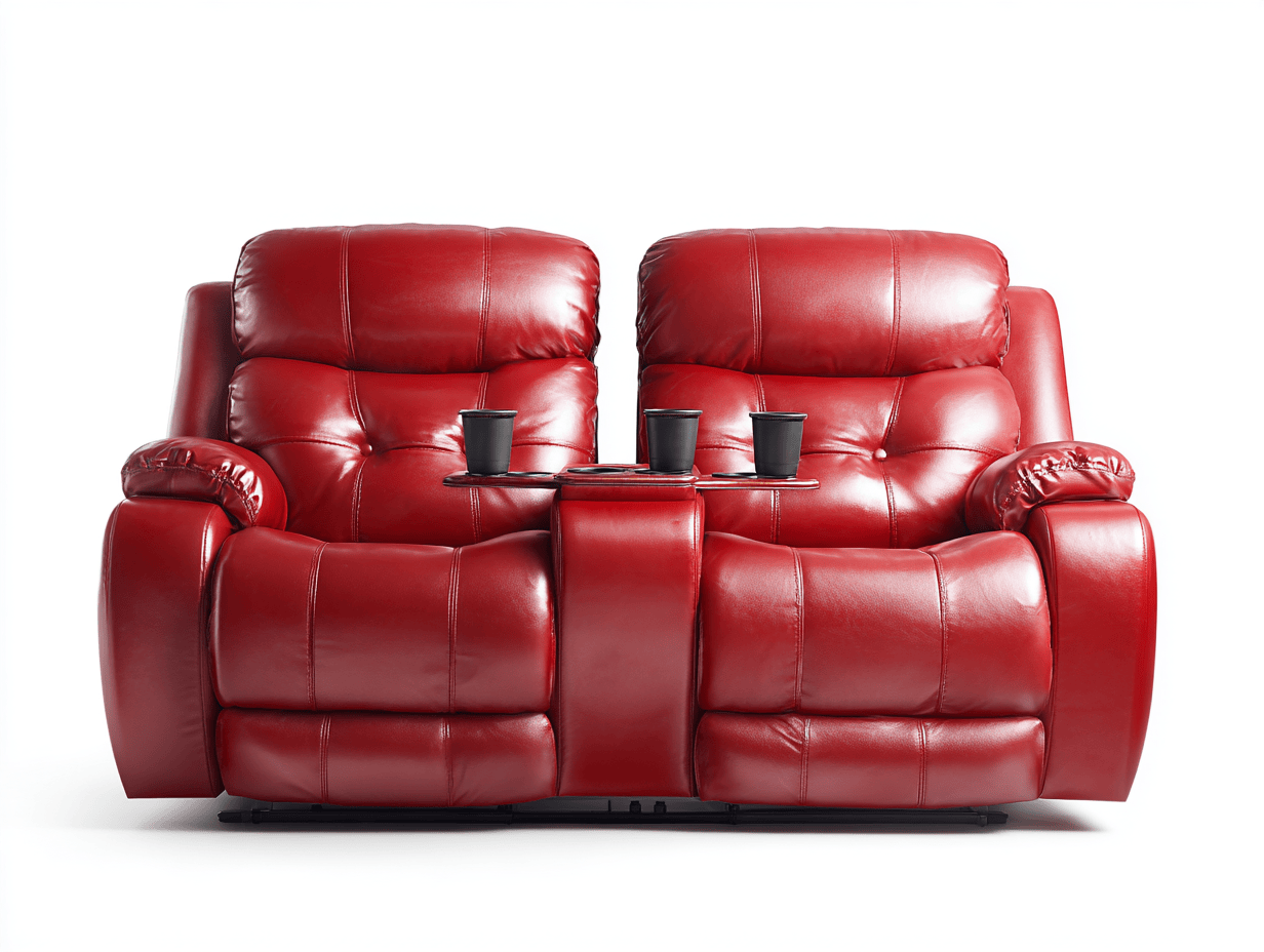 Canapé inclinable 2 places en cuir rouge – avec porte-gobelets – dossier matelassé ergonomique-Nestete
