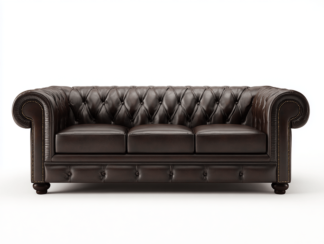 Canapé 3 places en cuir marron foncé – style Chesterfield classique – dossier capitonné-Nestete