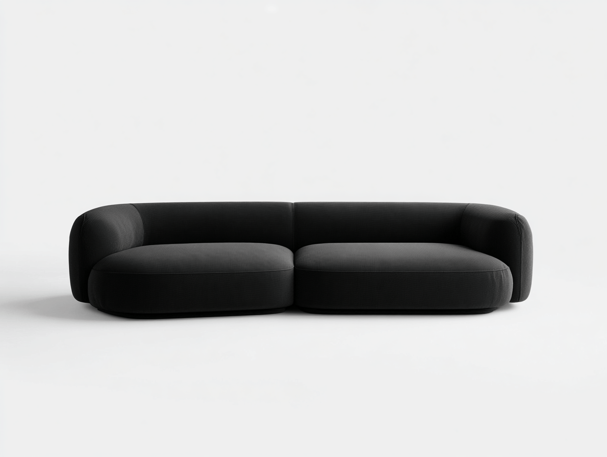 Canapé 3 places en tissu noir – design arrondi – style contemporain minimaliste-Nestete
