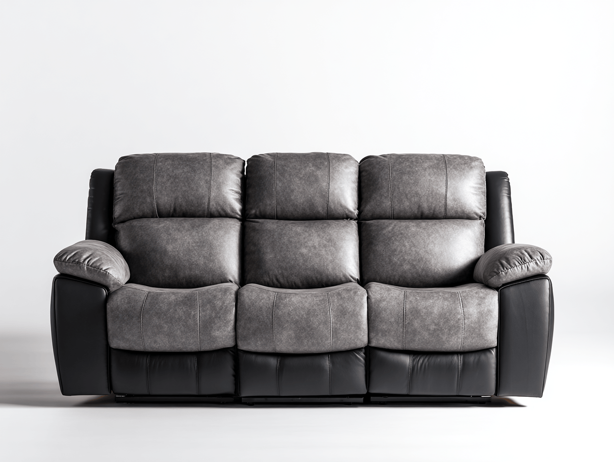 Canapé relax 3 places en cuir synthétique gris foncé et noir – design ergonomique-Nestete