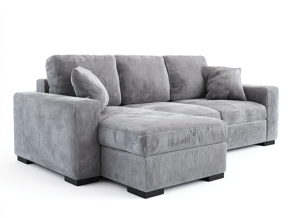 Canapé d'angle tissu– gris clair – style classique avec méridienne droite-Nestete