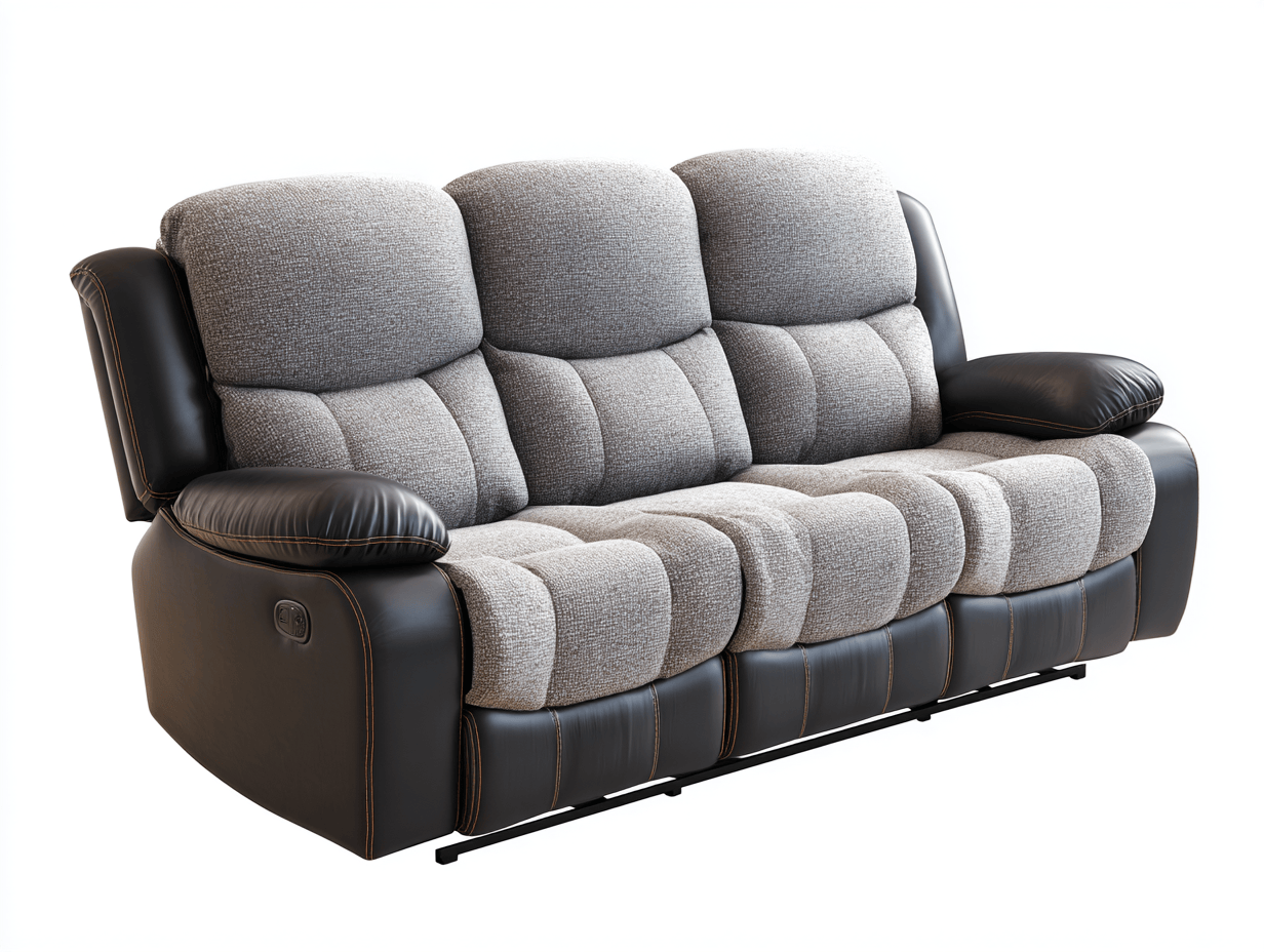 Canapé relax électrique 3 places en tissu gris et similicuir noir – assise matelassée-Nestete