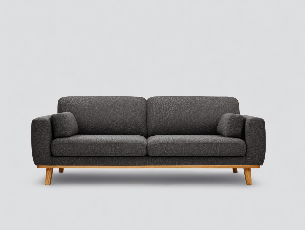 Canapé 2 places en tissu – gris foncé – avec coussins et piètement bois clair-Nestete