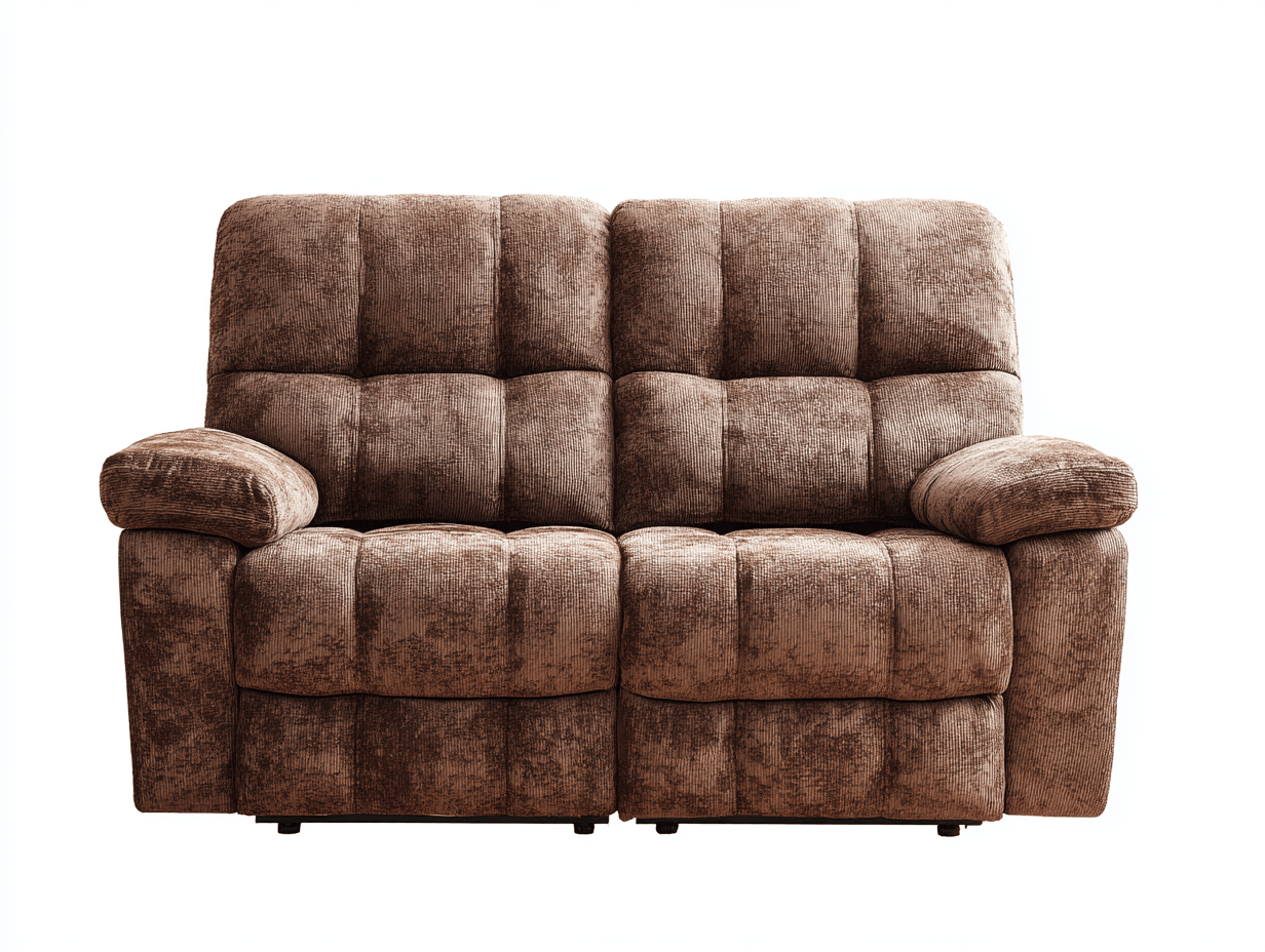 Canapé relax manuel 2 places en tissu chenille brun – accoudoirs épais et coussins matelassés-Nestete