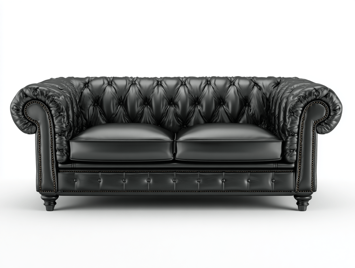 Canapé Chesterfield 2 places en cuir noir capitonné – style classique anglais-Nestete