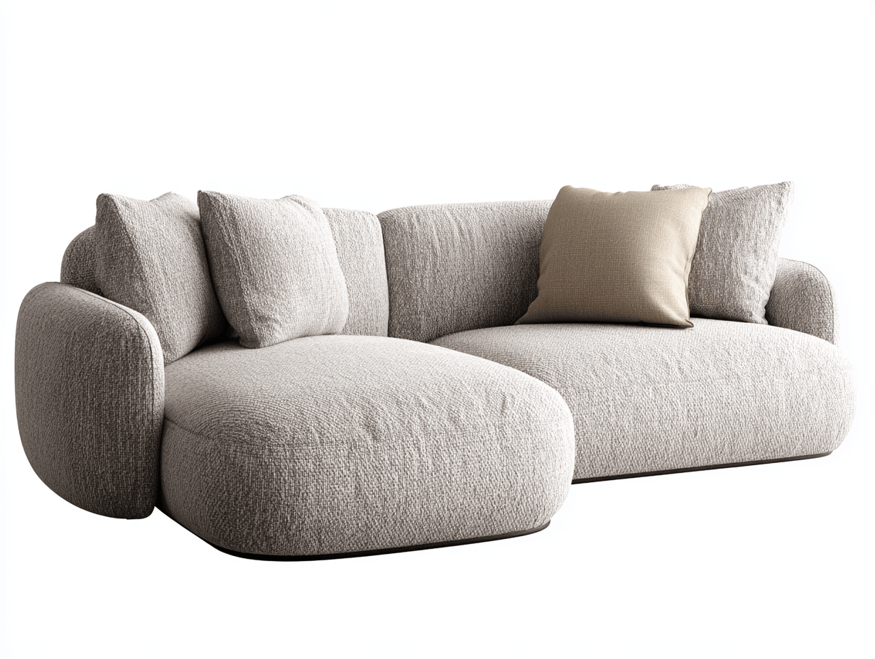 Canapé d'angle tissu – blanc cassé – style moderne avec méridienne droite-Nestete