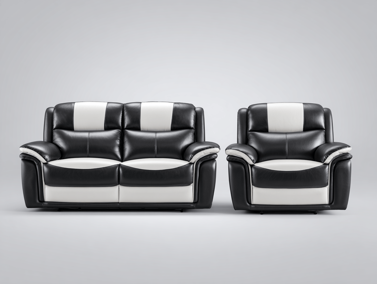 Canapé 2 places et fauteuil 1 place simili cuir noir et blanc design moderne avec assise rembourrée – pour salon-Nestete