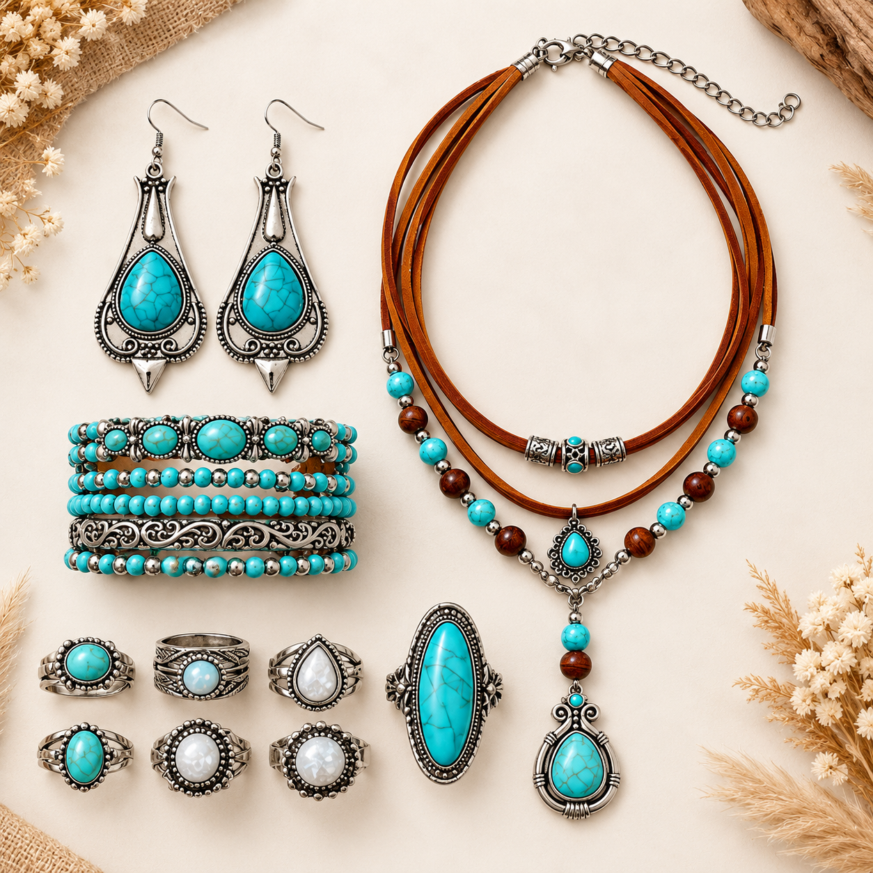 Complete 12-piece Desert Sky turquoise jewelry collection