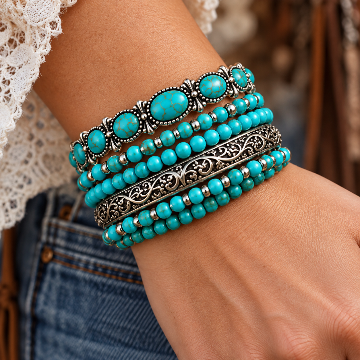 Desert Sky Turquoise Bracelet Stack