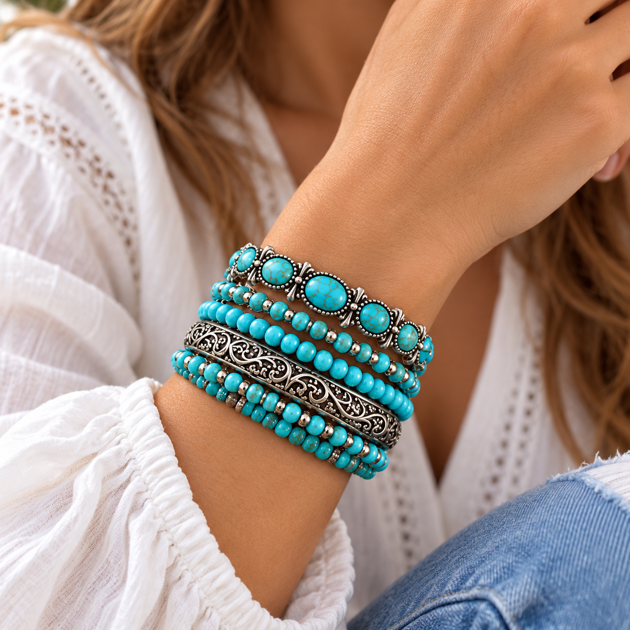 Desert Sky Turquoise Bracelet Stack
