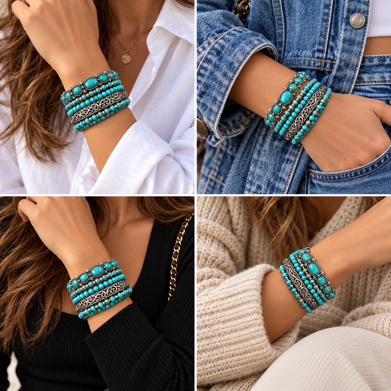Four everyday ways to wear the Desert Sky turquoise bracelet