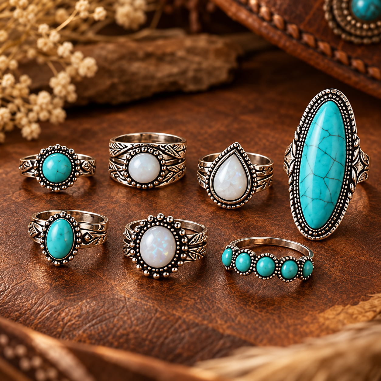 Desert Sky 7-Piece Turquoise Ring Set