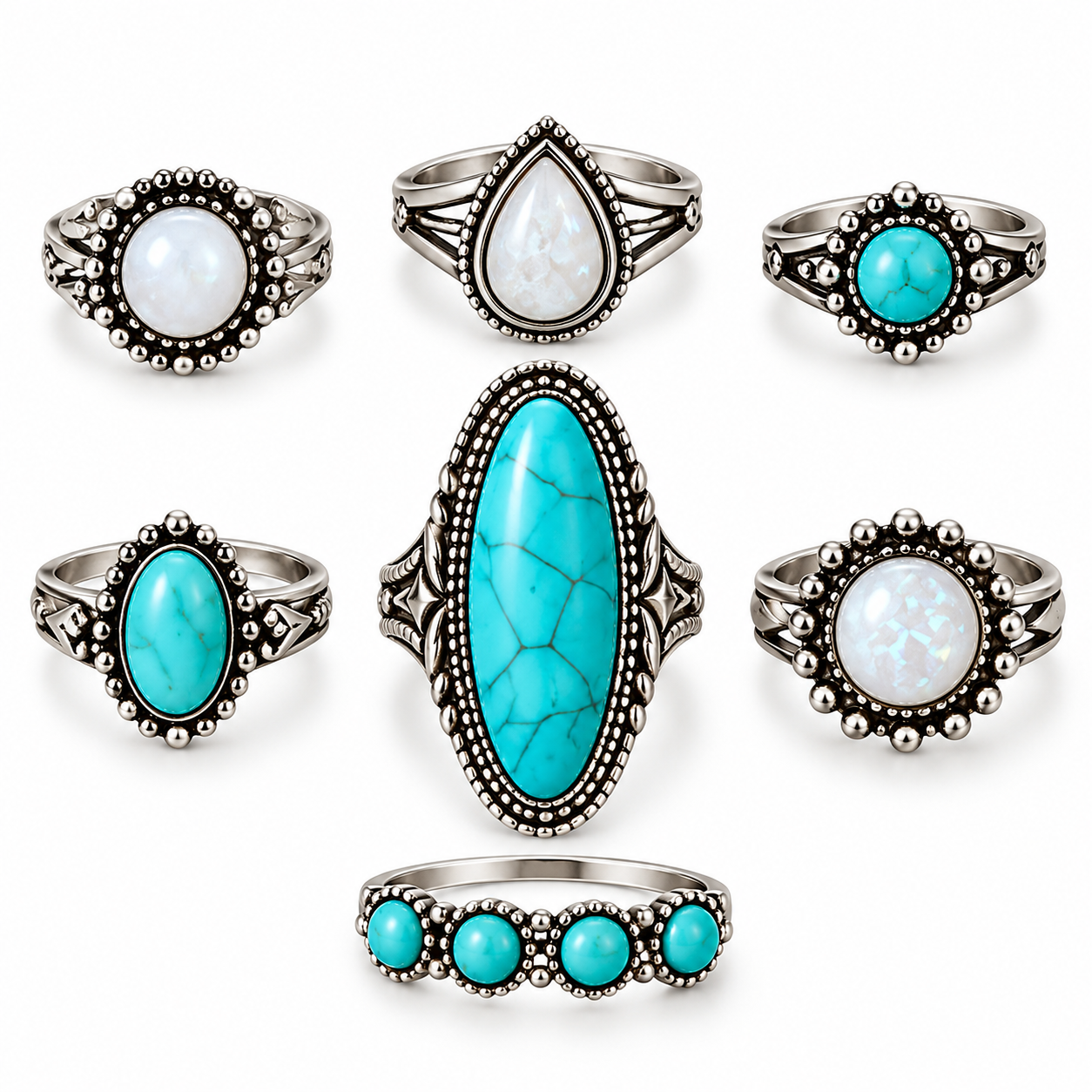 Desert Sky 7-Piece Turquoise Ring Set