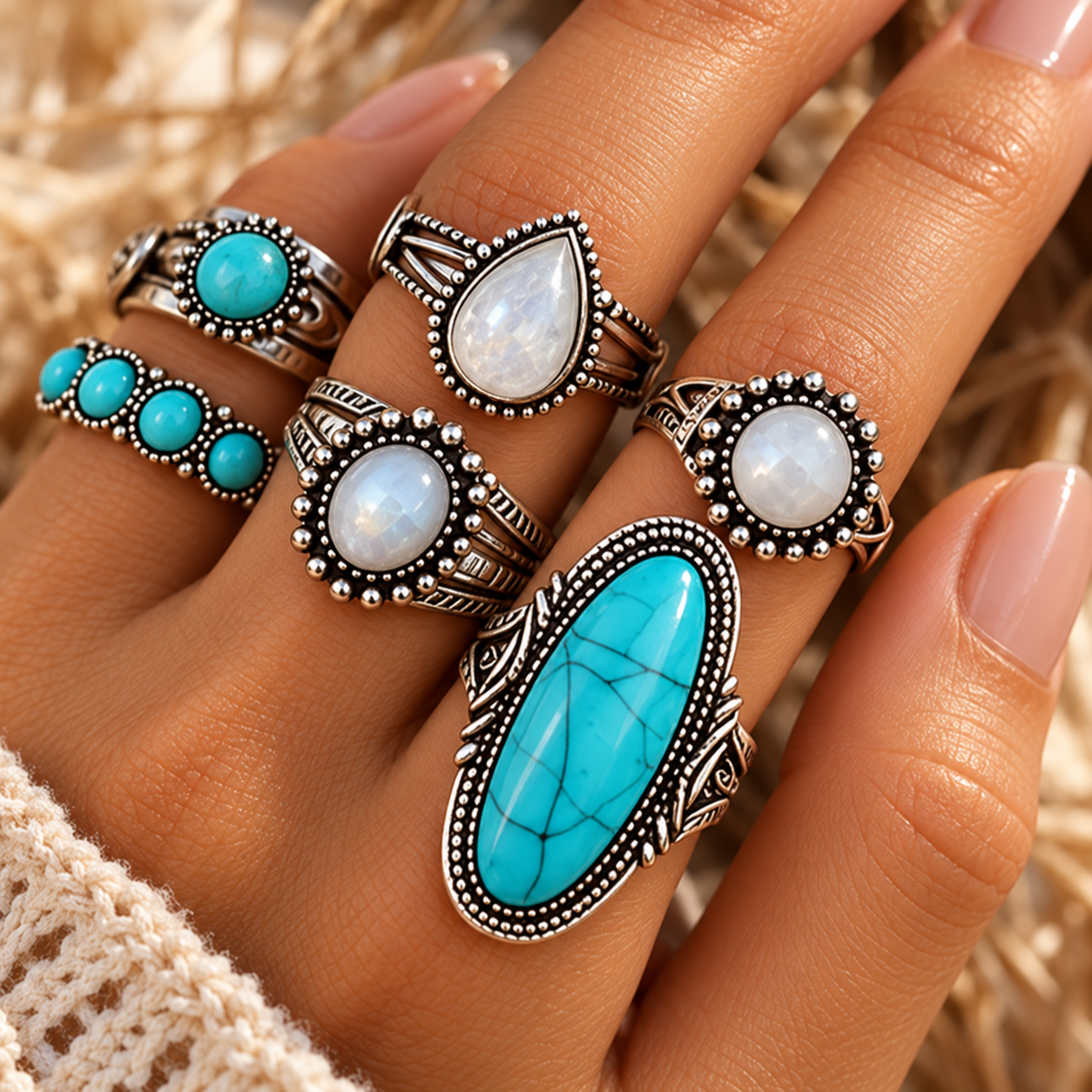 Desert Sky 7-Piece Turquoise Ring Set