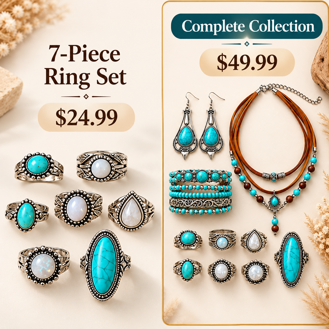 Seven-piece ring set for 24.99 compared with the complete Desert Sky Collection for 49.99