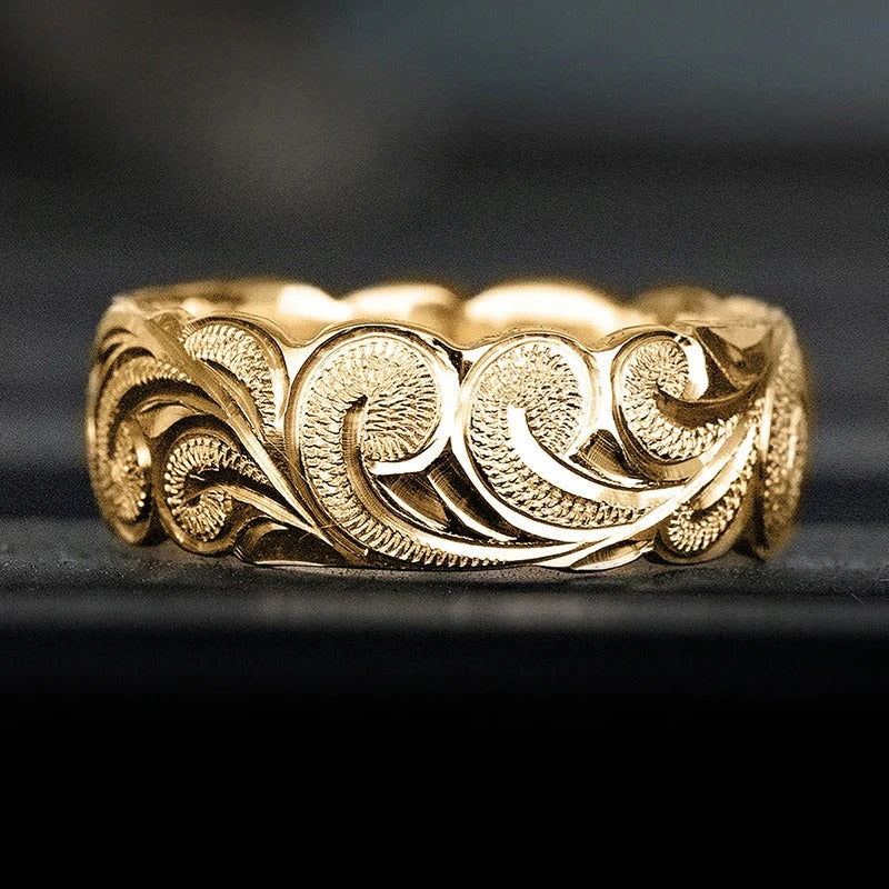 Vintage Gold Floral Swirl Pattern Ring – Forging Hands