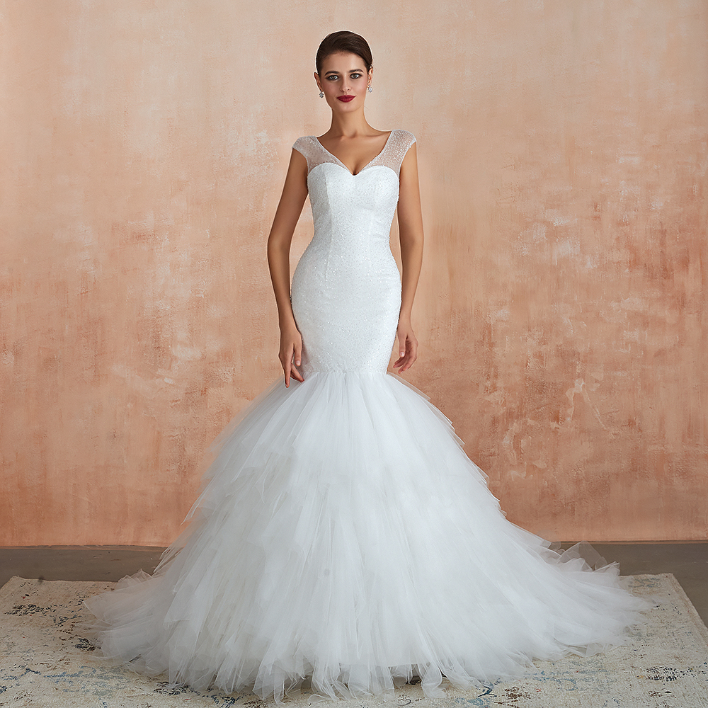 Elegant Long Sweetheart Lace-up Mermaid Tulle Wedding Dress